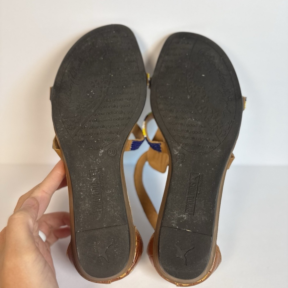 PIKOLINOS 39 / 8.5-9 Alcudias Maasai Hand Beaded Back Zip Leather Flat Sandals - Picture 6 of 12